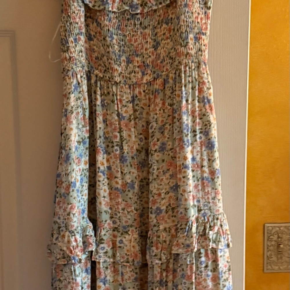 Carly Jean Los Angeles Cream Ruffled Tiered Sundress